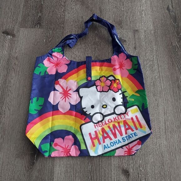Hawaii Hello Kitty Reusable Packable ECO Shopper Tote Bag 16"x 13" Rainbow - Picture 1 of 7
